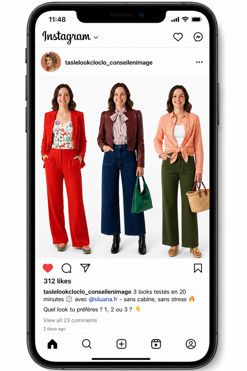 Carrousel Instagram : 3 looks testés en 20 minutes sur avatar Siluana, sans cabine d'essayage